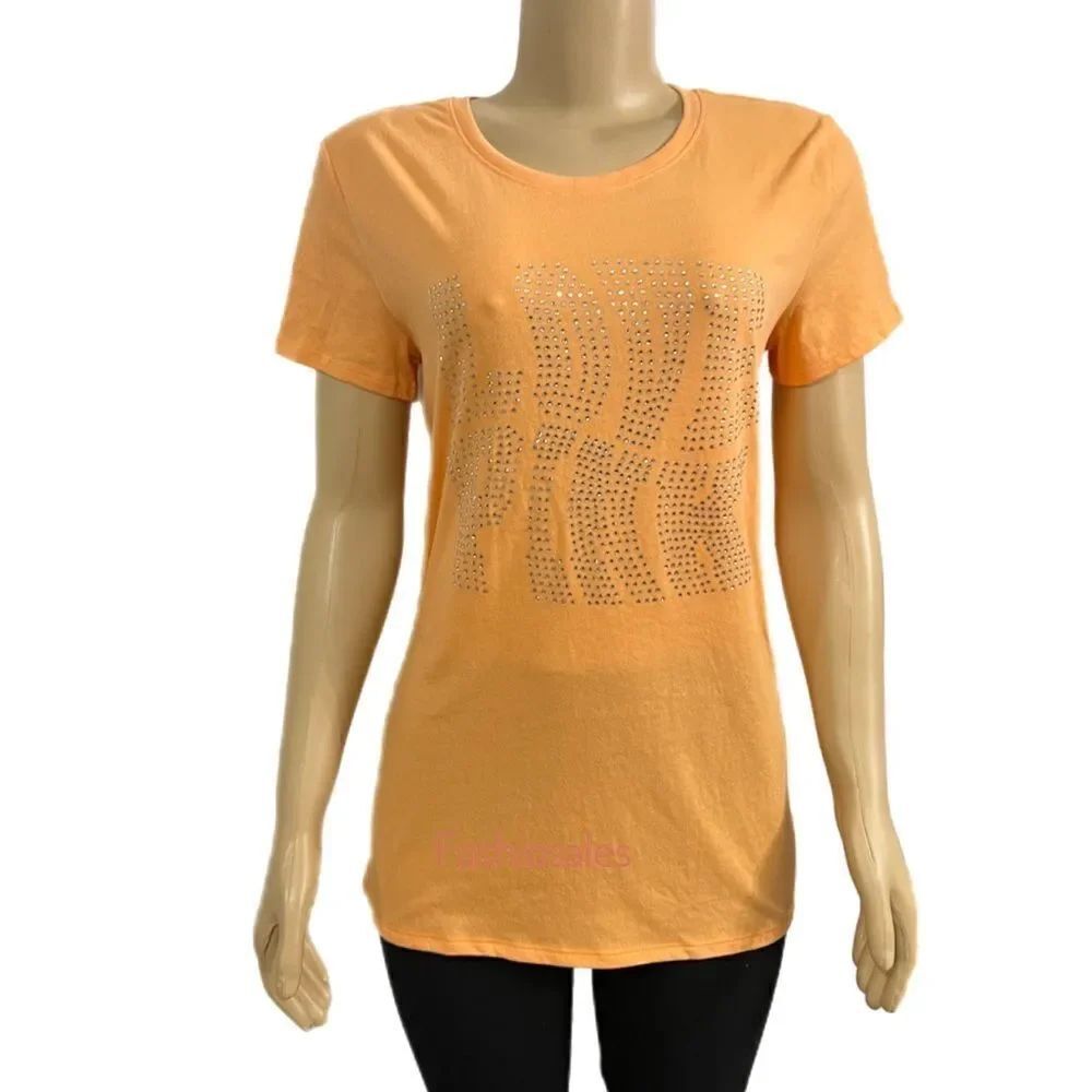 Victoria’s Secret Pink bling Rhinestone Logo Short Sleeve T-shirt Light orange